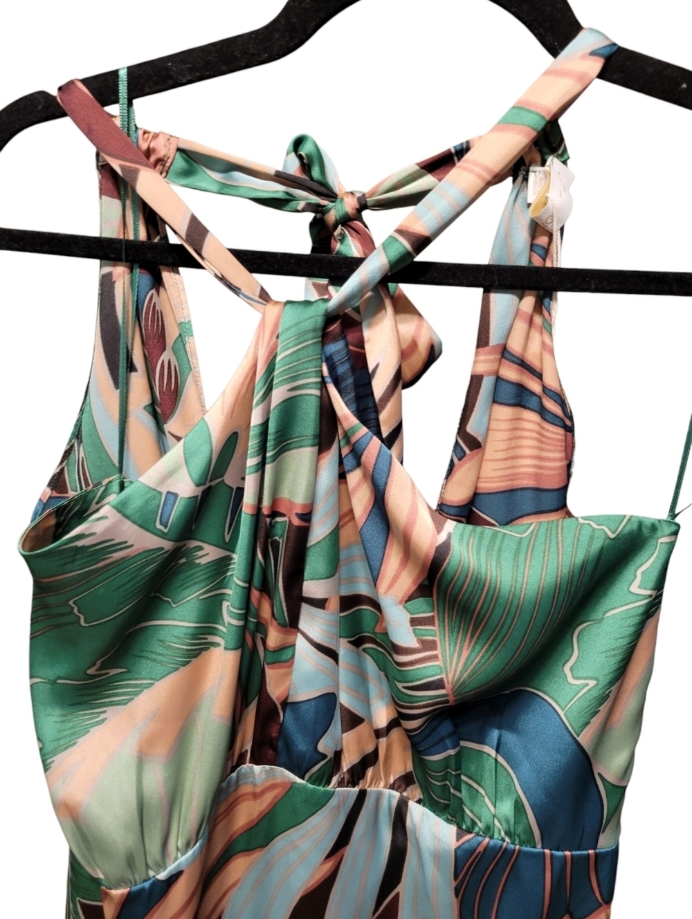 NWT- Mango Green and Teal Tropical Halter Maxi Dress - Picture 12 of 13